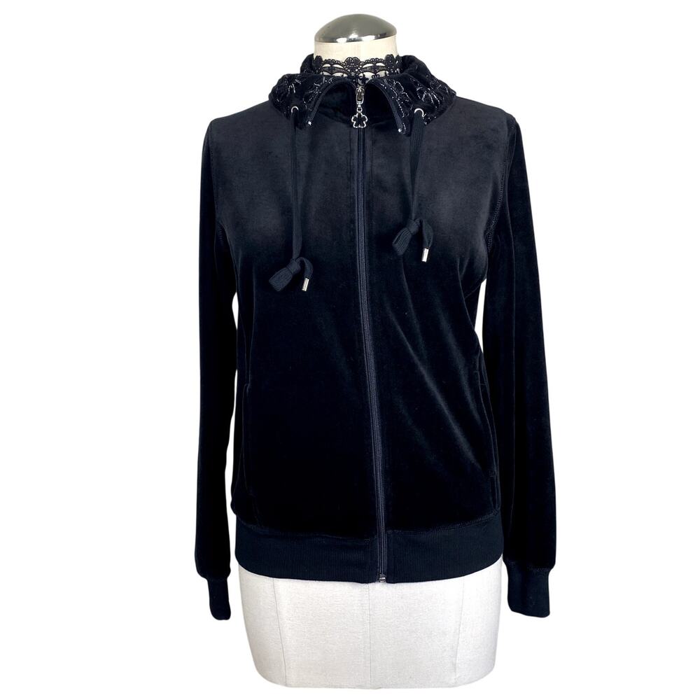 Y2k Style Silverwear Zip Up Embroidered Velvet Zip Up Sweater Grunge Coquette S